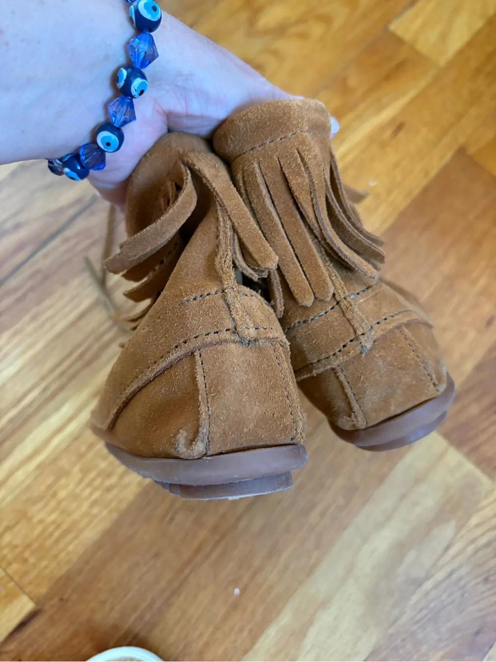 Kids Minnetonka Fringe Suede Ankle Boots - Brown